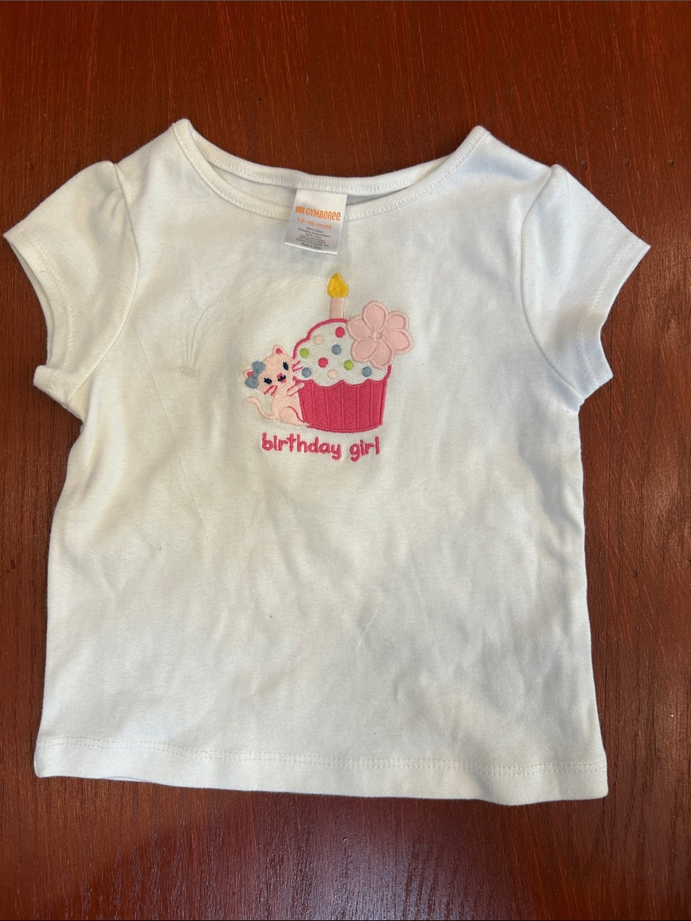 Gymboree White Short Sleeve 'Birthday Girl' Cupcake Tee